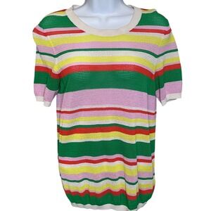 Oliver Bonas Womens Rainbow Striped Knit Mesh‎ Crew Neck Top Sz UK 8/US 4 Euro